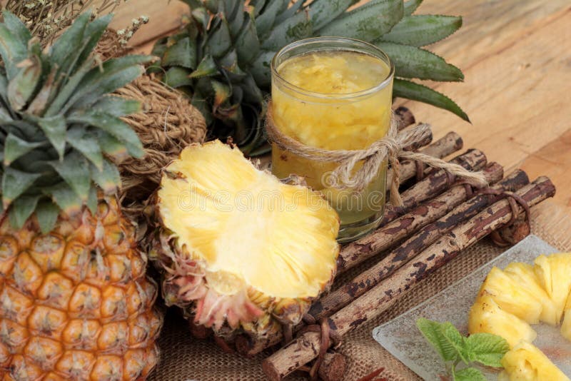 Pineapple Fruit Juice and Fresh Pineapple Juicy Stock Photo Image of