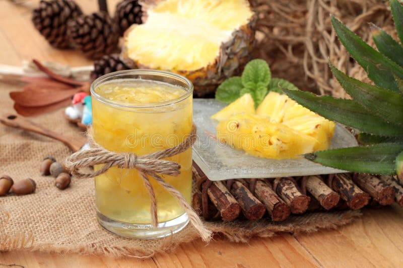 Pineapple Fruit Juice and Fresh Pineapple Juicy Stock Photo Image of