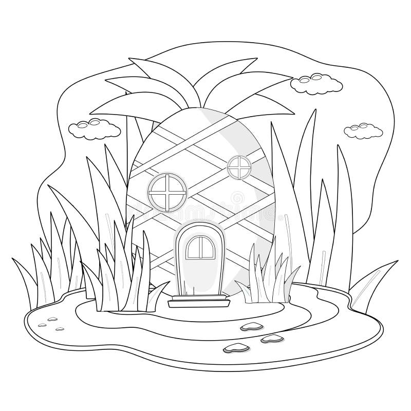 Pineapple House in the Middle of the Forest. Black and White Vector ...
