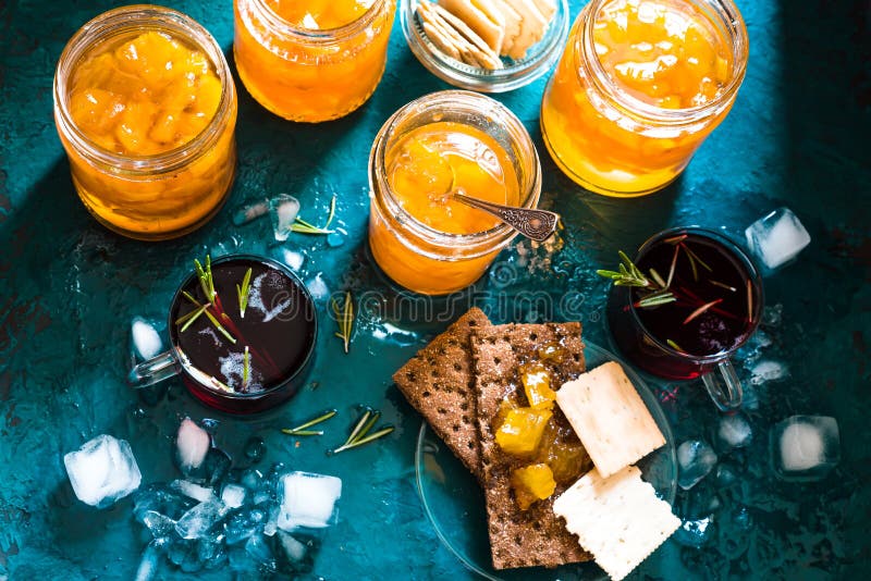 Pineapple Jam, Bread and Cookies on the Table Closeup Stock Image