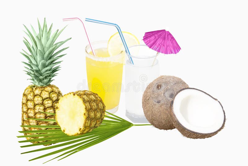 Pineapple Juice and Coconut Milk with Fruit Stock Photo Image of