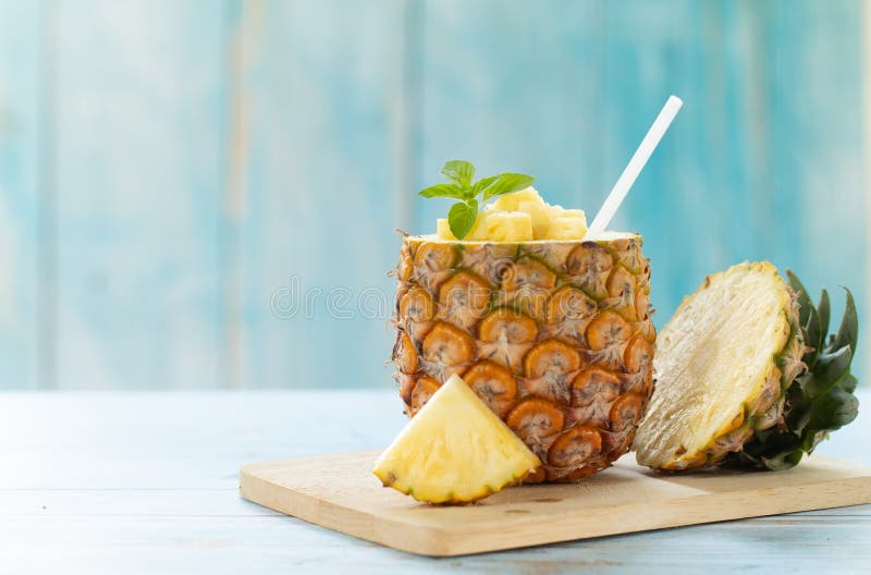 Pineapple Juice Pieces Pineapple Healthy Drink and Summer Fruit Drink Concept Stock Image