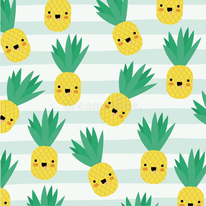 Pineapple kawaii fruits pattern set on decorative lines color background royalty free illustration Pineapple kawaii fruits pattern set on decorative lines color background royalty free illustration
