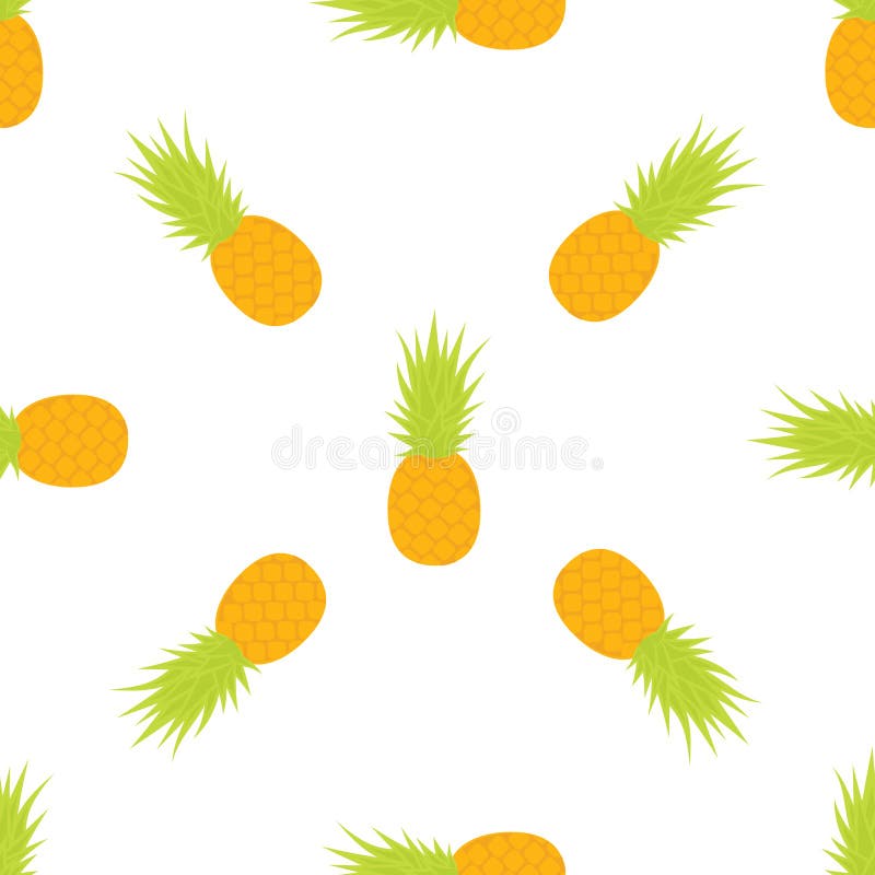 Cartoon Doodle Pineapple Seamless Pattern. Hand Drawn Fruit Background