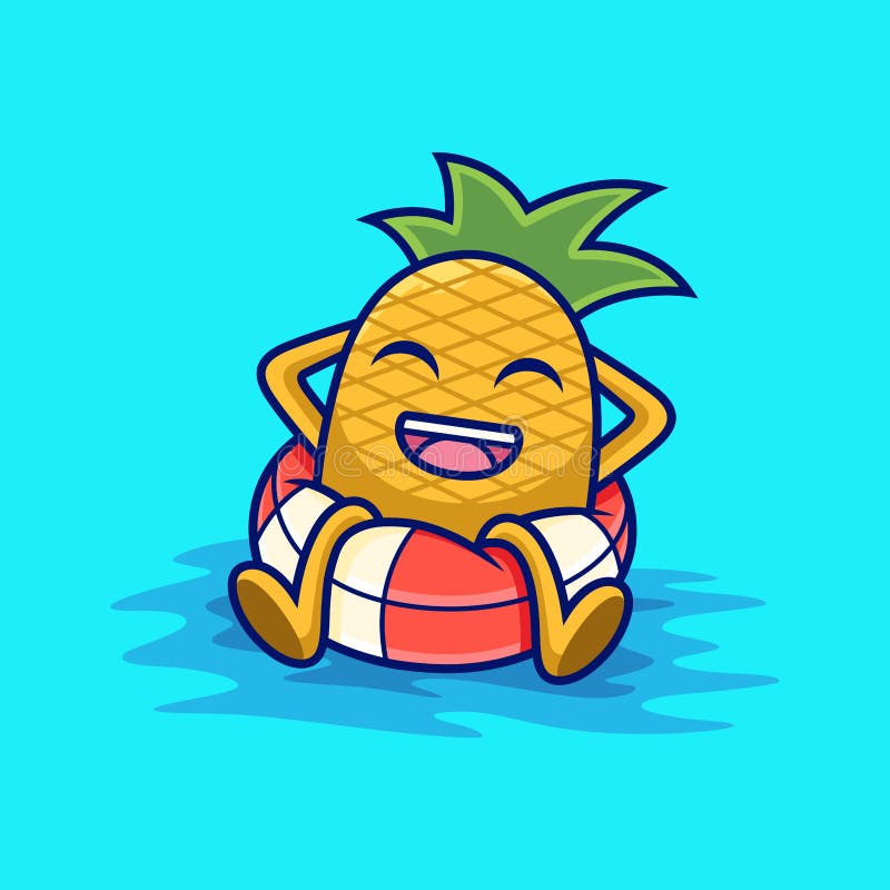 Pineapple Relax with Swim Ring Cartoon. Fruit Vector Icon Illustration ...