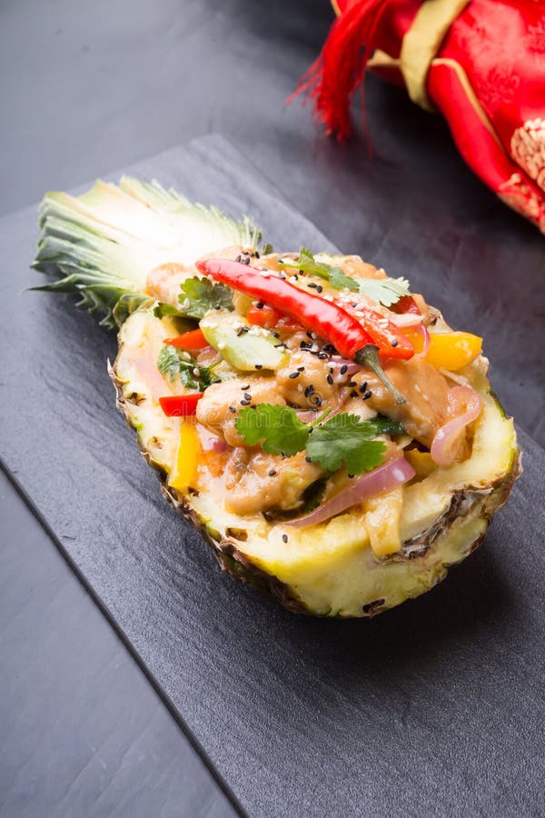 Chicken with Pineapple Asian Dish Stock Image Image of sweet, rice