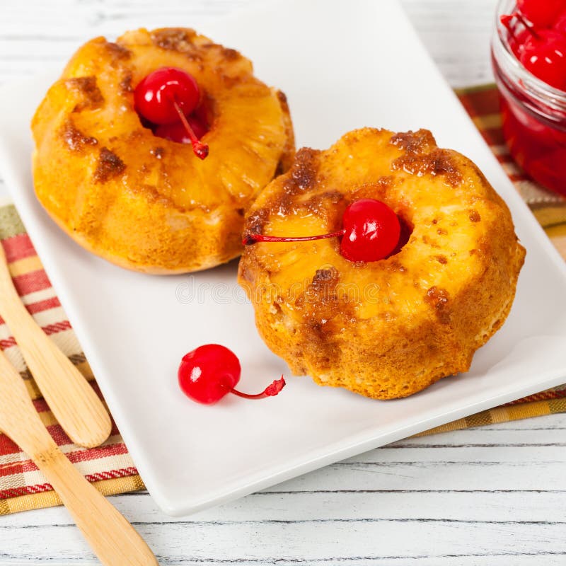 Pineapple Upside Down Muffins Stock Image - Image of dessert, cherries ...