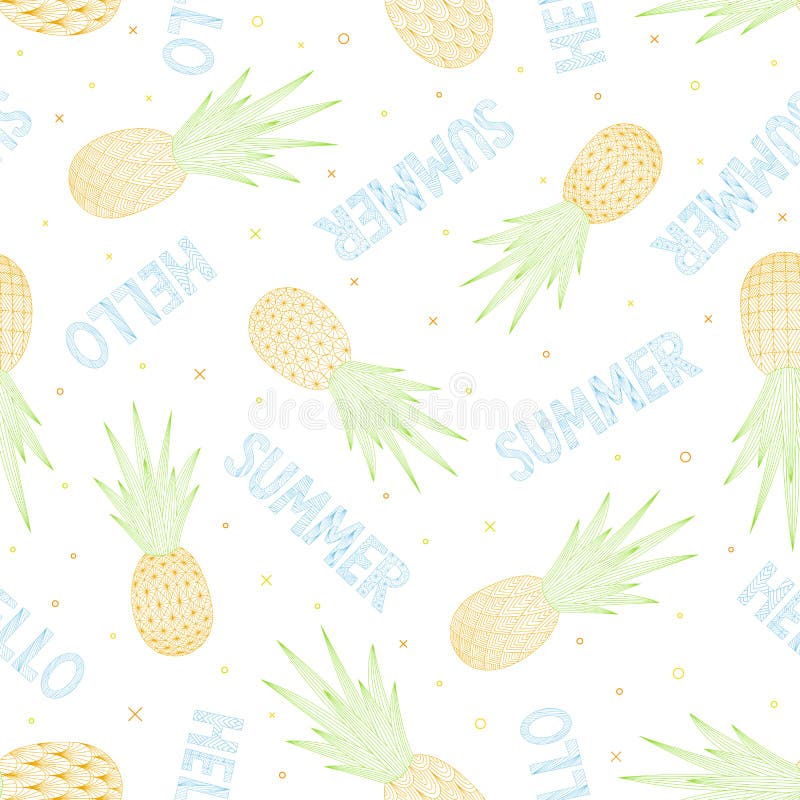 Pineapples seamless pattern. Tropical vector fruits. Linear style