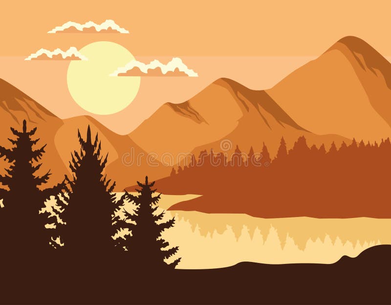 Pines and lake royalty free illustration