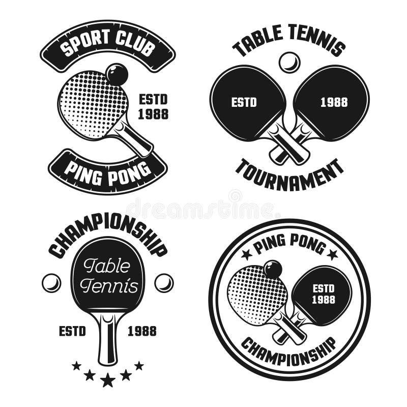 Ping Pong or Table Tennis Set of Four Vector Colored Emblems, Labels, Badges, Logos Isolated on