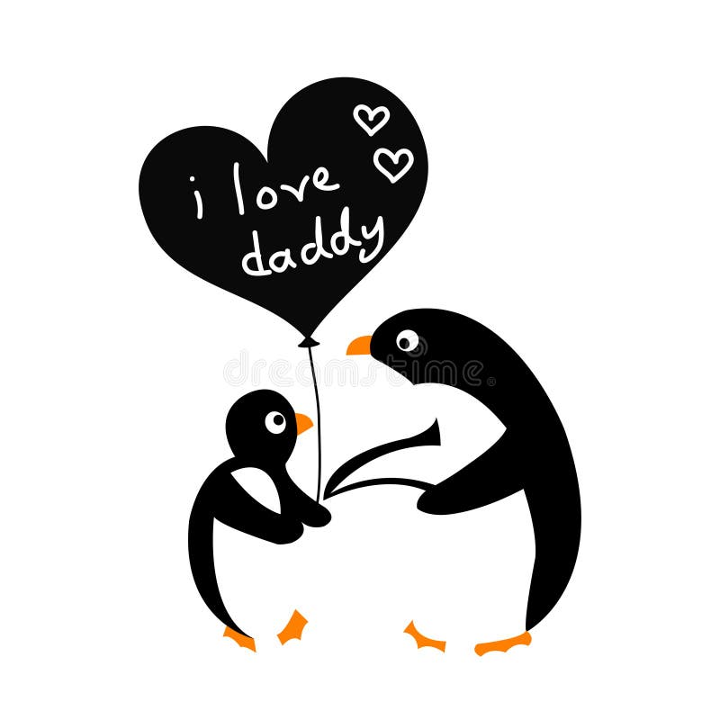Pingouin de bébé avec son père, j'aime le papa, carte de voeux du jour de père illustration libre de droits Pingouin de bébé avec son père, j'aime le papa, carte de voeux du jour de père illustration libre de droits
