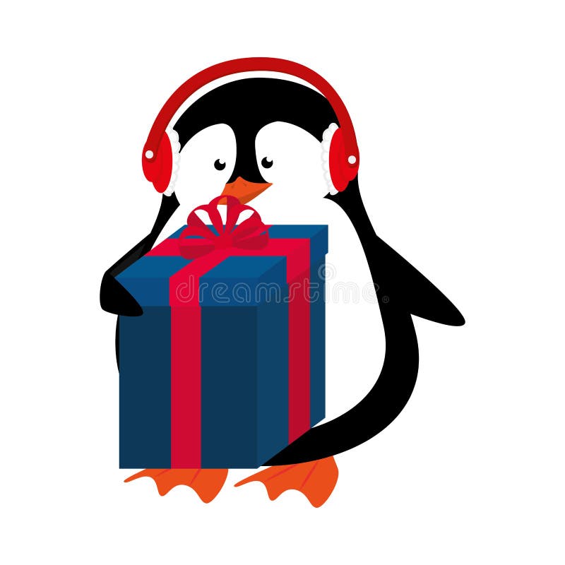 Pinguim bonito com ícone isolado presente ilustração royalty free Pinguim bonito com ícone isolado presente ilustração royalty free