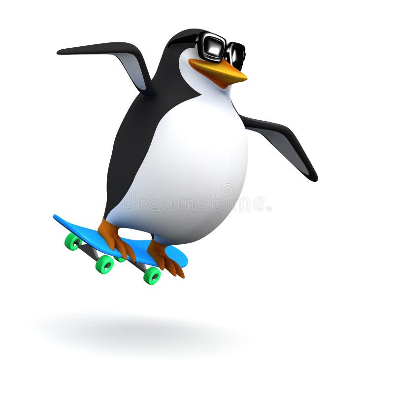 Pinguin 3d Springt Auf Ein Skateboard Stock Abbildung Illustration