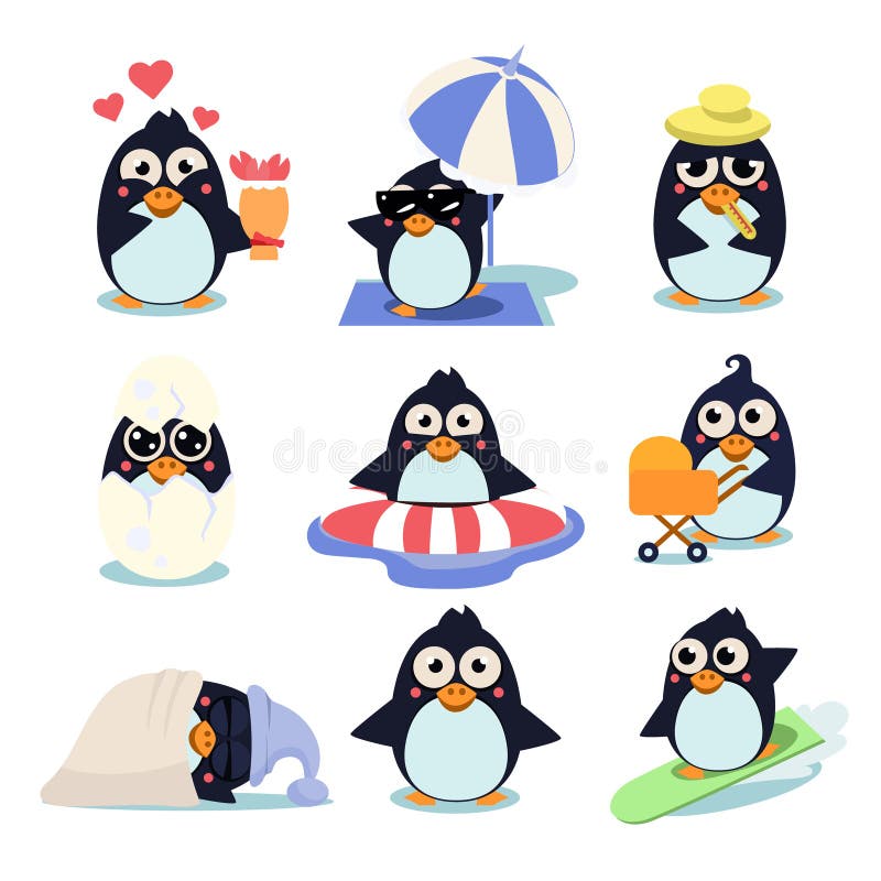 Pinguin-gesetzte Vektor-Illustration, mit Pinguinen herein vektor abbildung Pinguin-gesetzte Vektor-Illustration, mit Pinguinen herein vektor abbildung