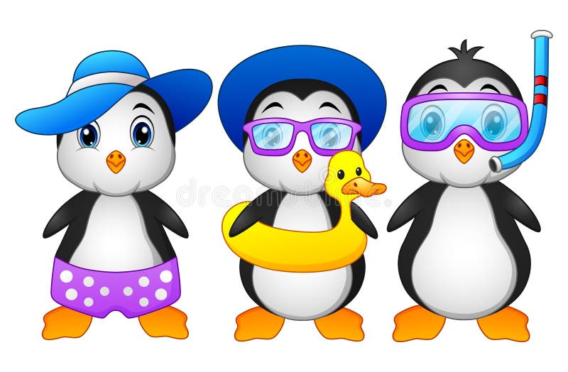 Pinguini svegli del fumetto nella vacanza estiva illustrazione vettoriale Pinguini svegli del fumetto nella vacanza estiva illustrazione vettoriale