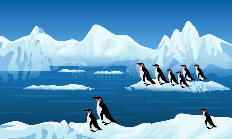 Pingüinos abstractos del vector en la nieve congelada, fondo, papel pintado stock de ilustración Pingüinos abstractos del vector en la nieve congelada, fondo, papel pintado stock de ilustración