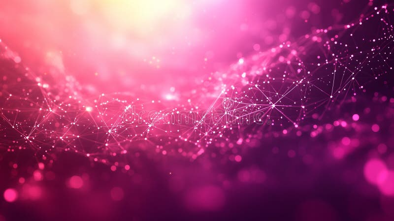 Pink abstract background connecting lines and dots forming a network stock illustration