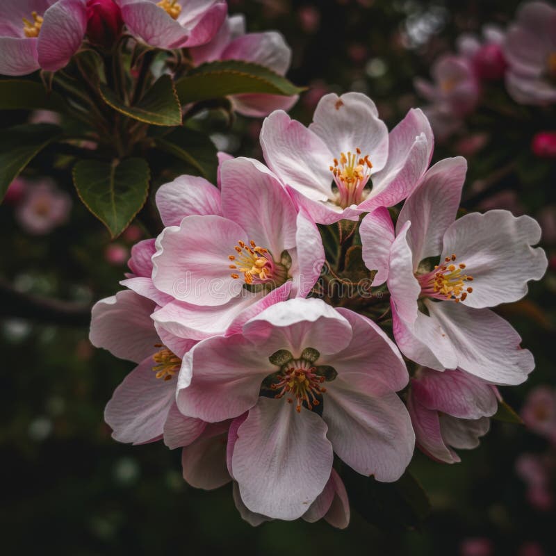 Pink Apple Blossoms Close Up stock illustration
