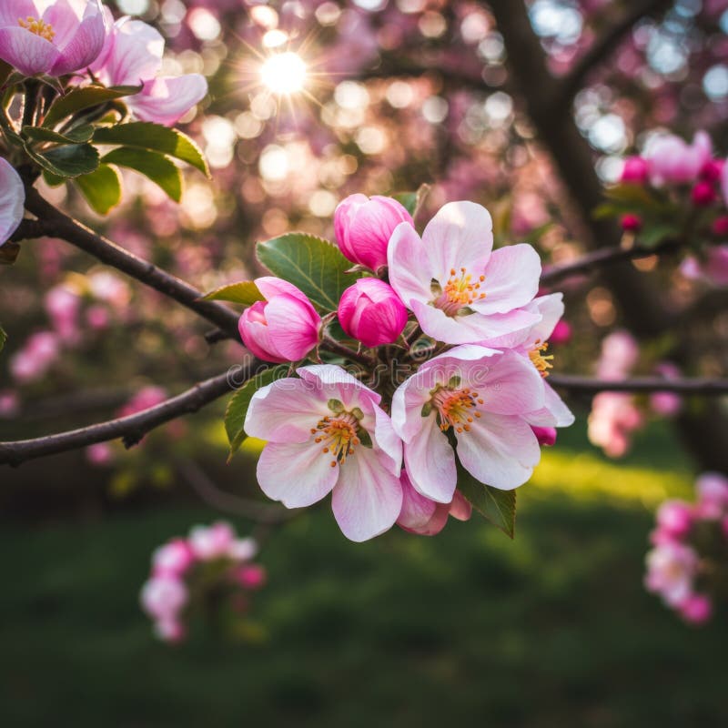 Pink Apple Blossoms in Sunlight royalty free illustration