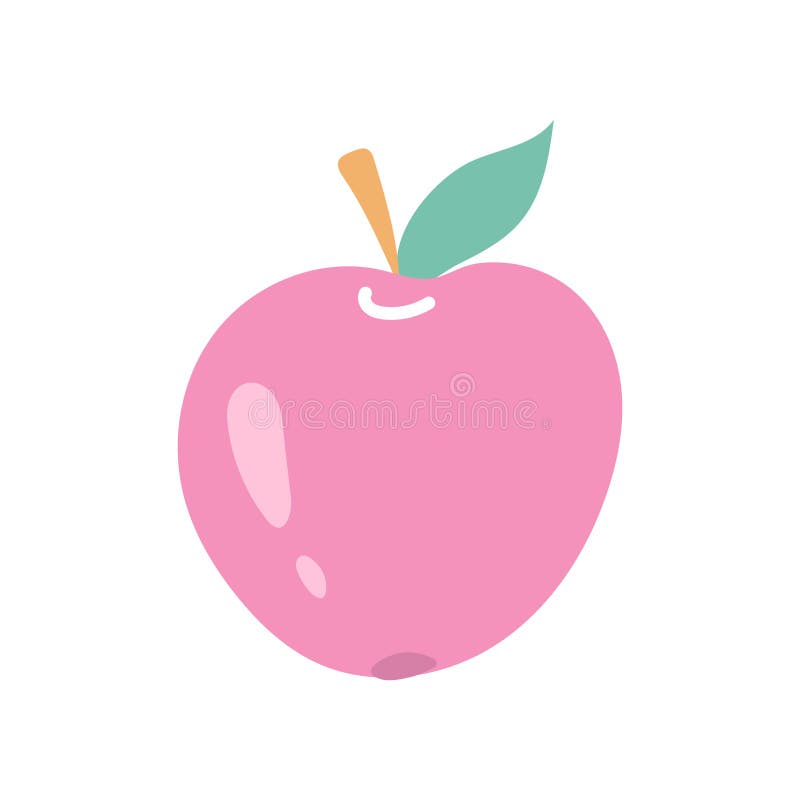 Pink Apple, Vector Flat Illustration on White Background Stock Vector