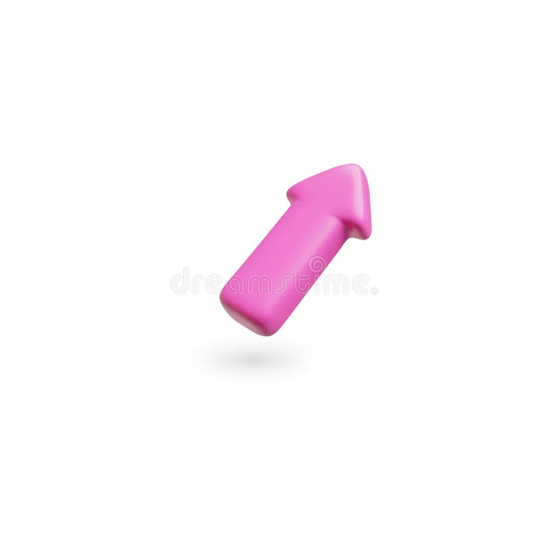 Pink arrow up right diagonal cursor 3D cartoon plastic vector icon, volume interface navigation pointer, growth trend stock illustration