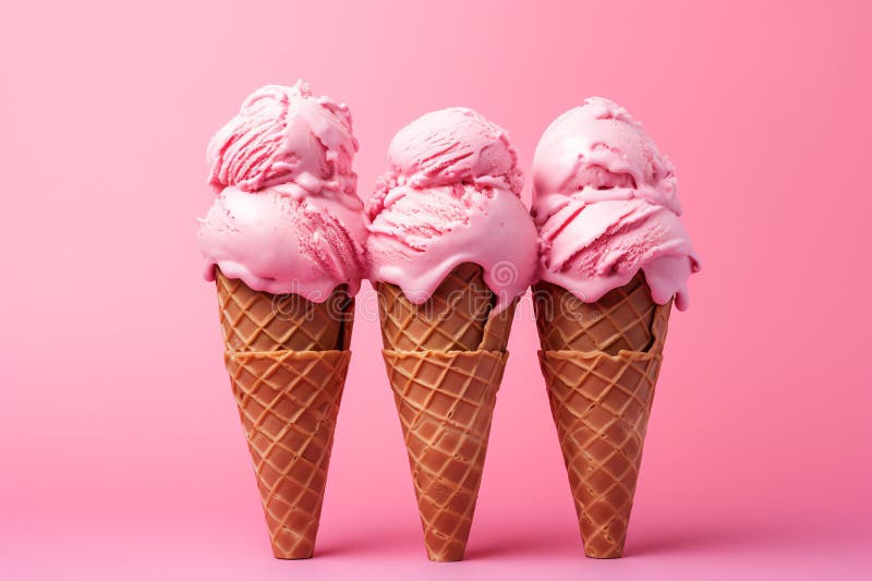 Pink Artisanal Ice Cream Cones, Pink Life Stock Illustration