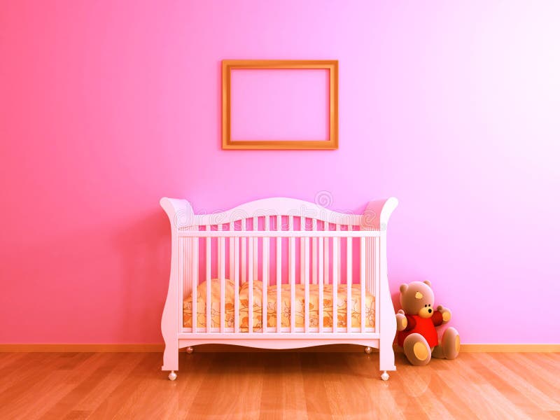 Pink baby room stock image. Image of home, render, room 75705625