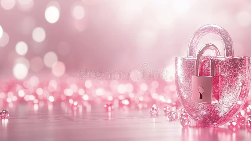 Pink lock, symbolizing security, privacy, and data protection in a digital world stock illustration