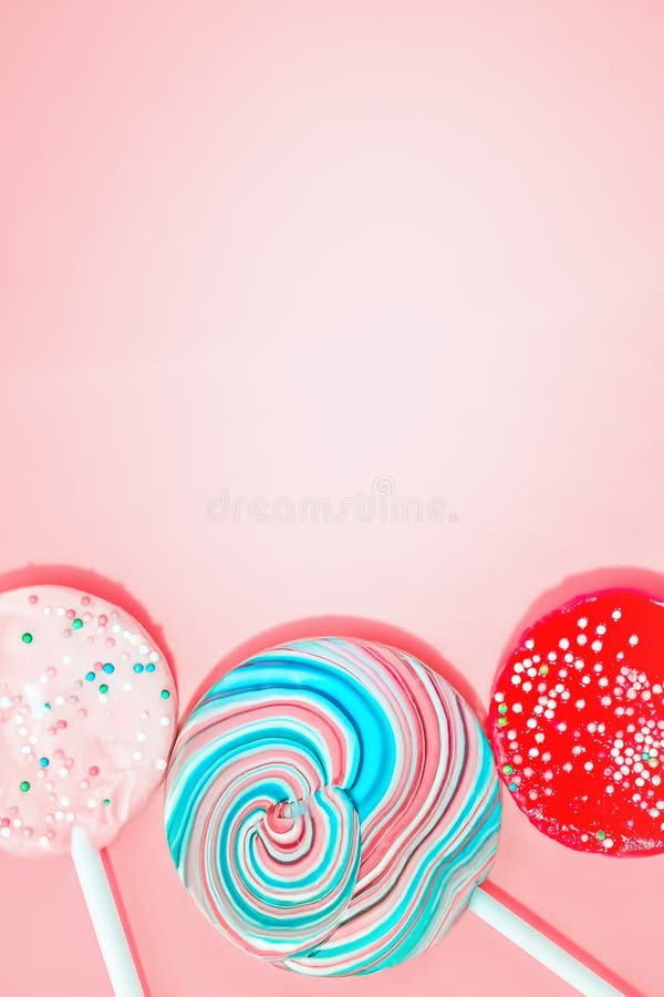 Pink Background With Colored Candy Stock Image - Image of circle, image