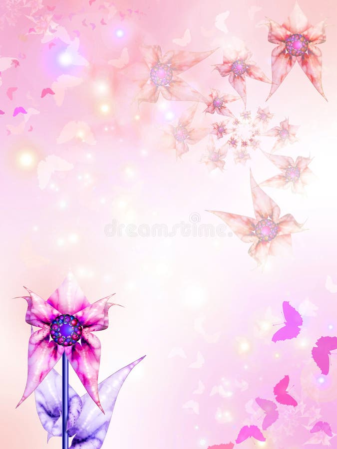 Pink Background with Flowers and Butterflies Stock Illustration