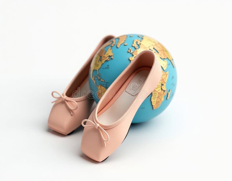 Pink Ballet Flats and Globe Travel the World in Style stock illustration