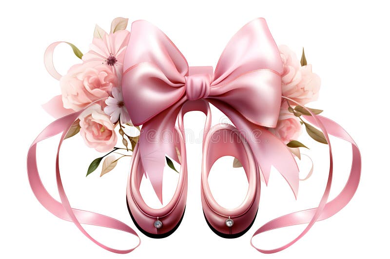 Pink Ballet Shoes Bow Flowers Ribbon Gift stock illustration