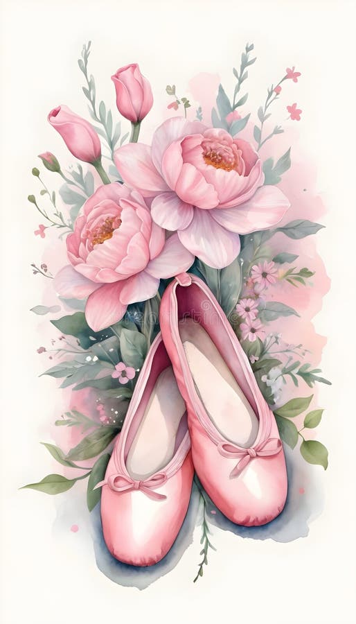 Pink ballet shoes and flowers royalty free illustration