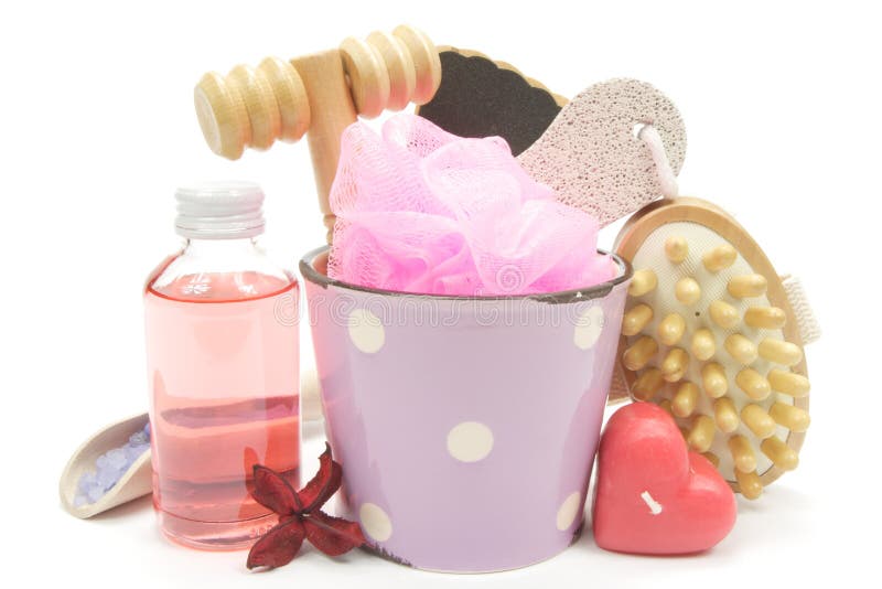 Pink bath set stock photo. Image of moisturiser, body 25090418