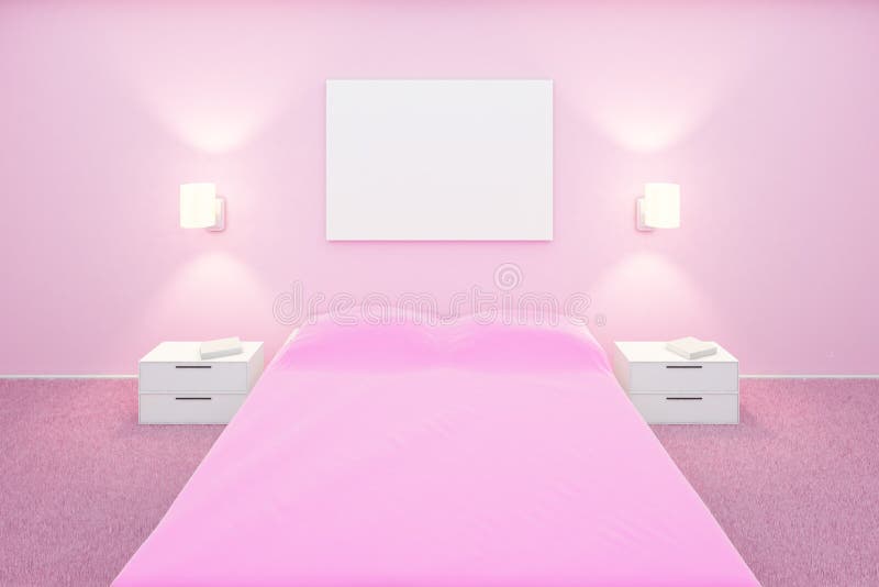 Pink Bedroom with Blank Poster Stock Illustration Illustration of concept, decoration 73194499