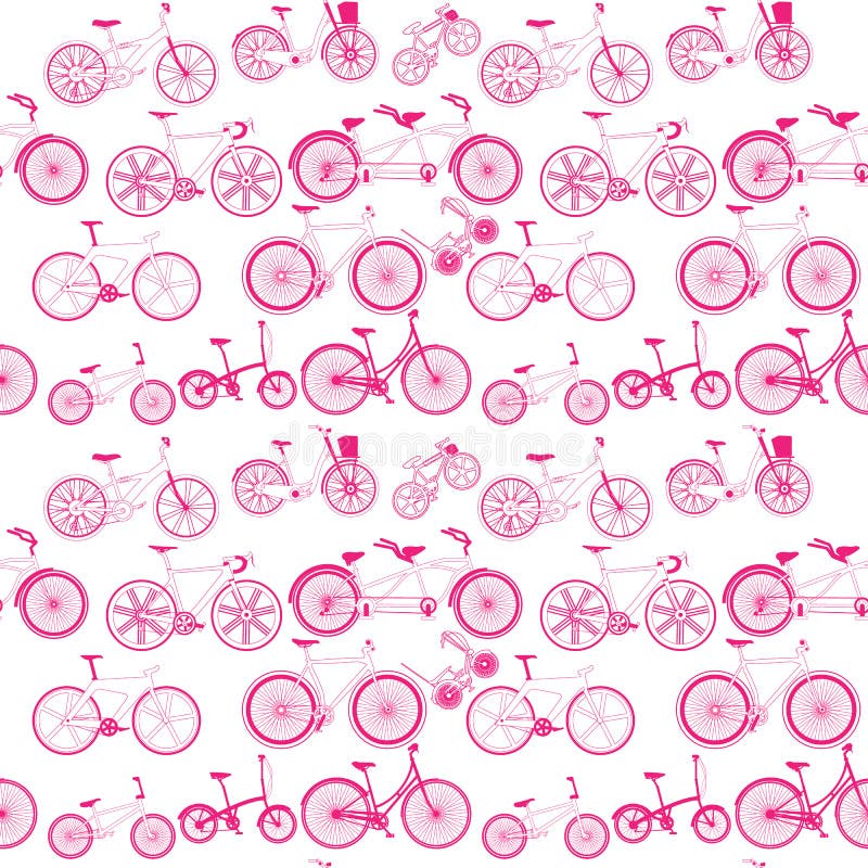 Pink bicycle icons seamless vector illustration