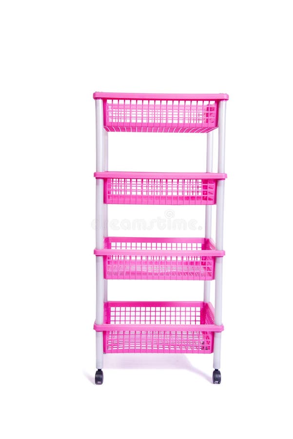 The Pink Bin Rack Shelf with Wheels Isolated on White Stock Image