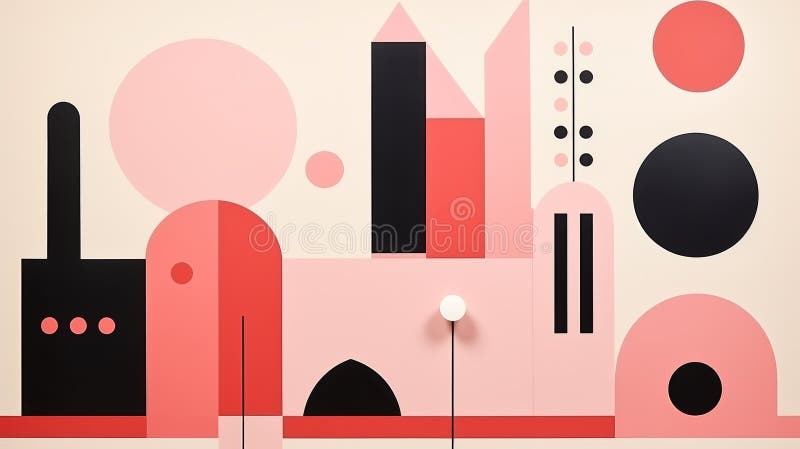 A pink and black abstract painting of a city vector illustration