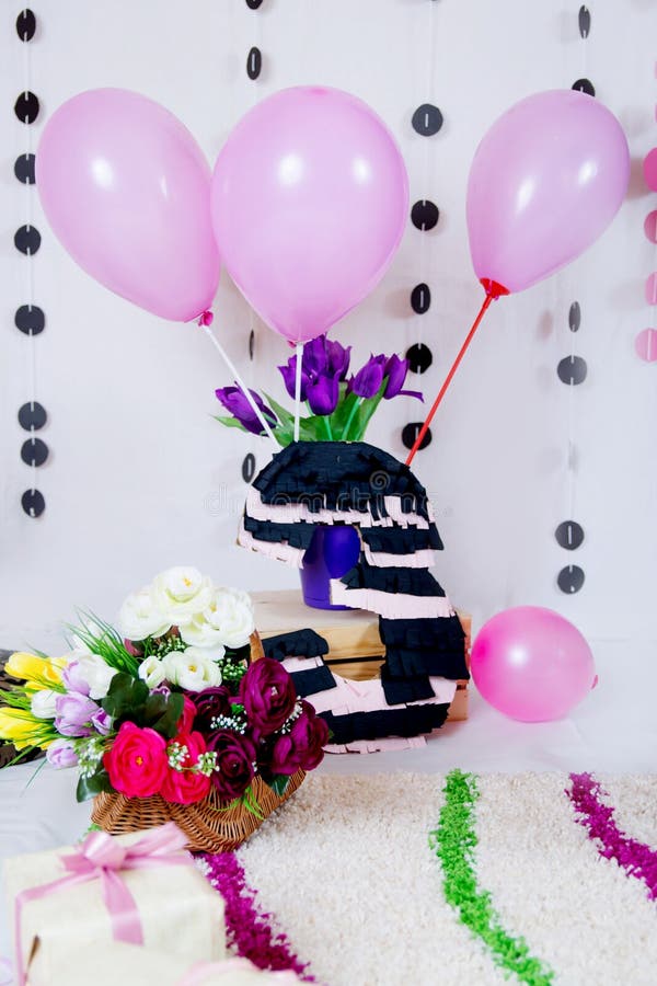 Pink and black baby birthday party decor royalty free stock photography Pink and black baby birthday party decor royalty free stock photography
