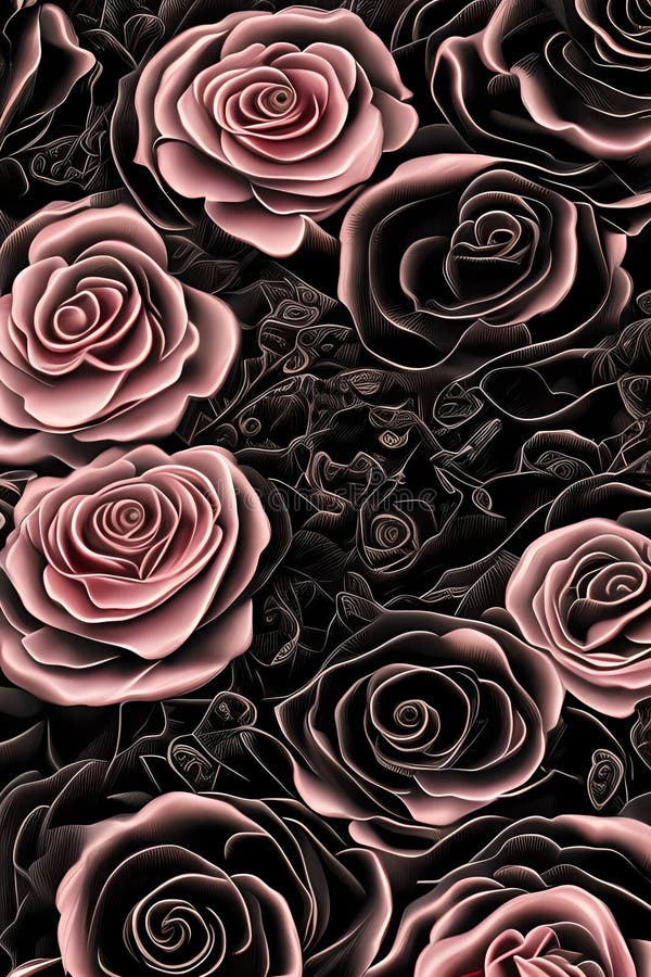 Pink and Black Roses Abstract Background AIGenerated Stock