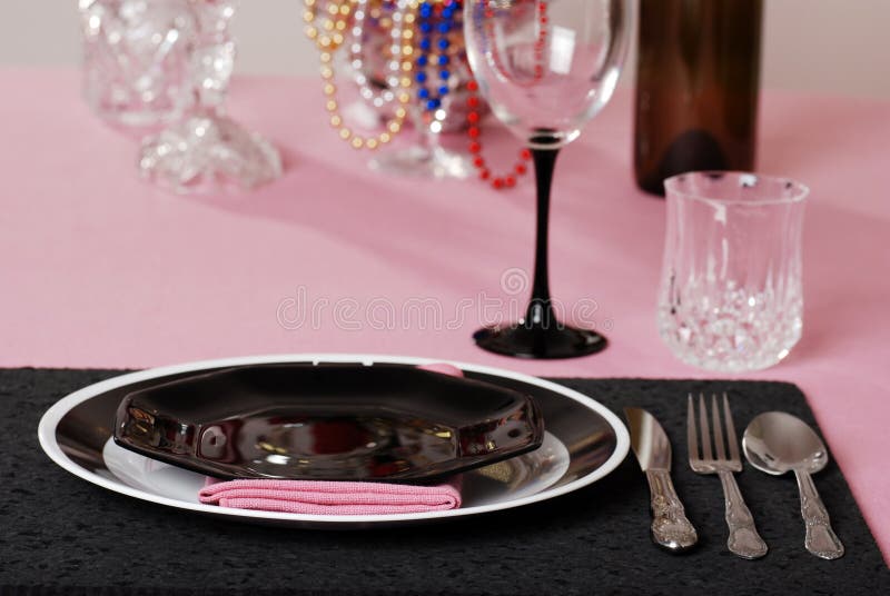 Pink and Black Table Setting Stock Photo Image of cutlery, formal