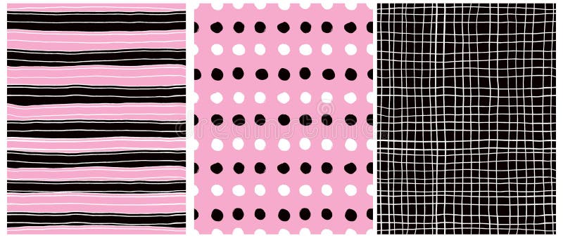 Pink, Black and White Simple Geometric Vector Prints. Stock Vector ...