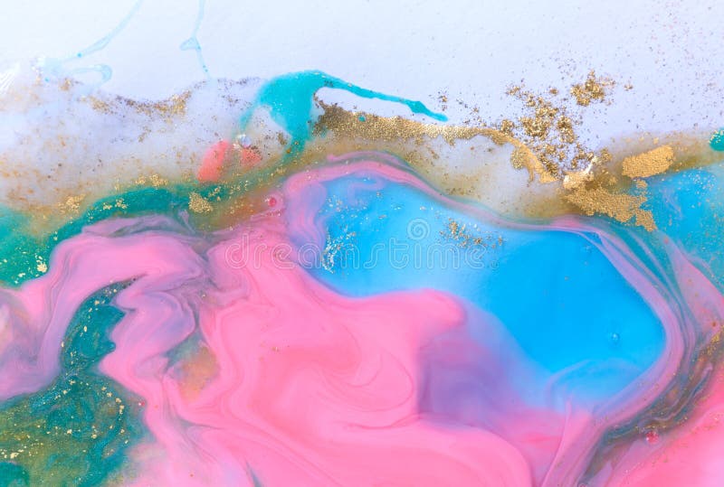 Pink, Blue, Orange and Gold Ripplle Pattern. Pale Beautiful Marble