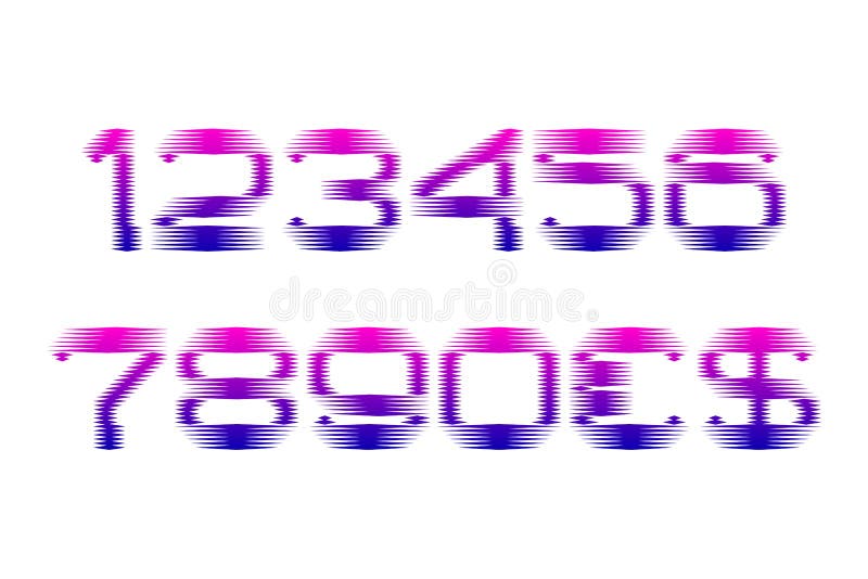 Pink blue gradient numbers with currency signs in fuzzy style stock illustration