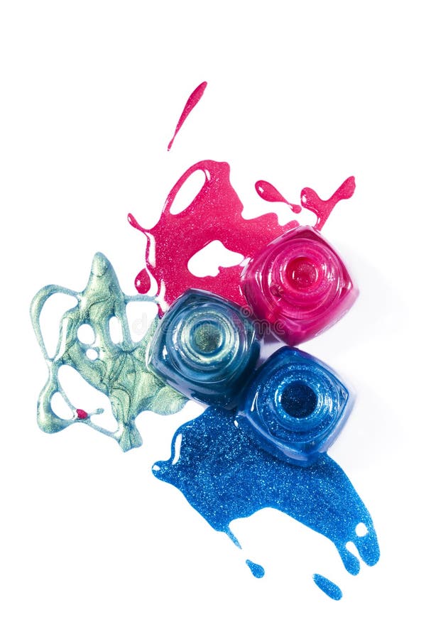 Pink, blue, marine shimmering nail polish stock images