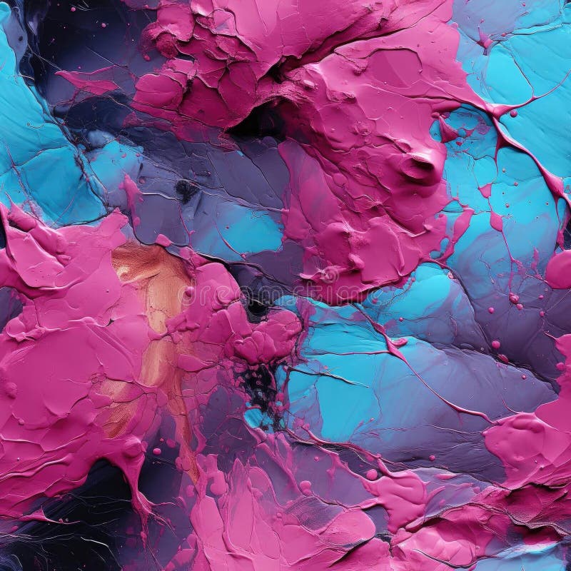 Pink and Blue Paint Pouring on the Wall with Contrasting Textures