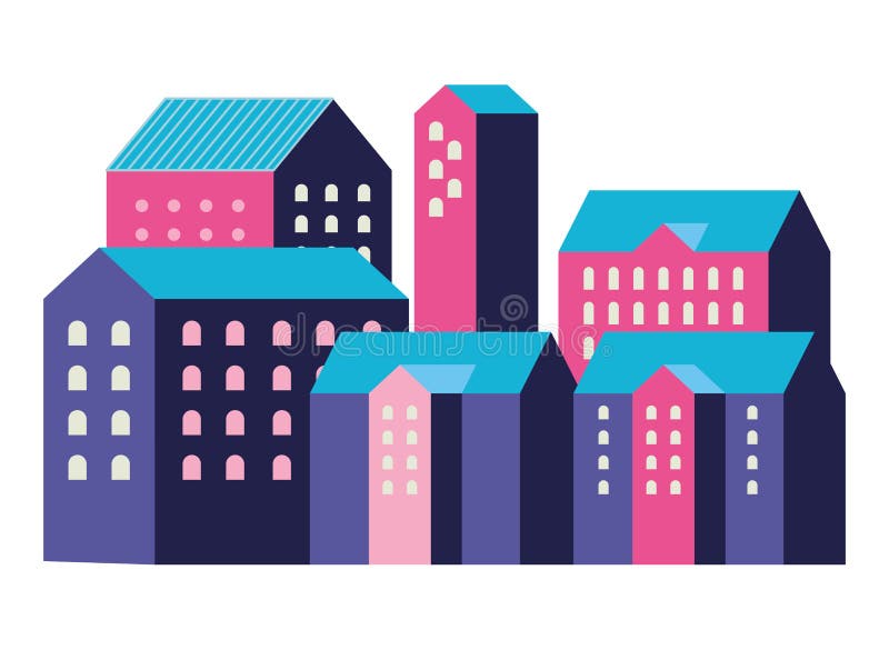 Pink Blue and Purple City Buildings Vector Design Stock Vector ...