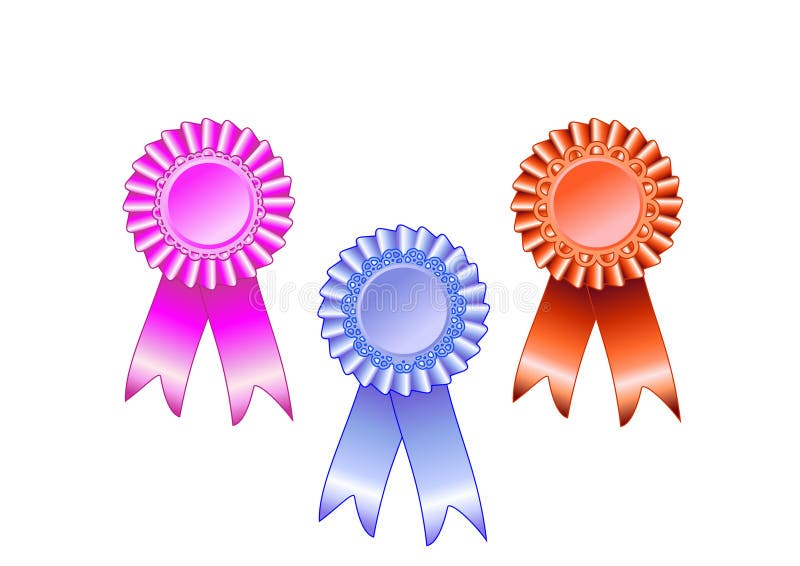 Pink, blue and red award rosette