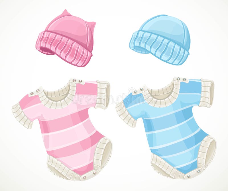 Pink and blue sets for baby coveralls and hat