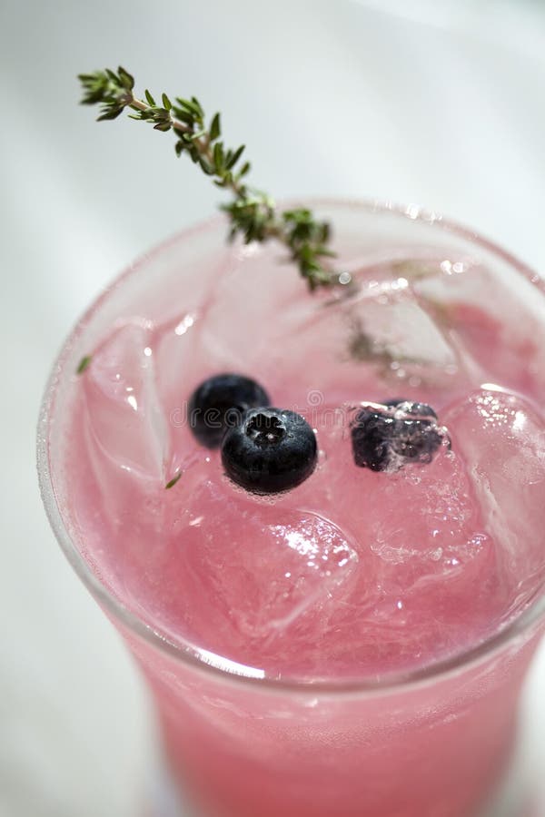 Pink Blueberry and Thyme Vodka Drink Stock Photo Image of blueberry